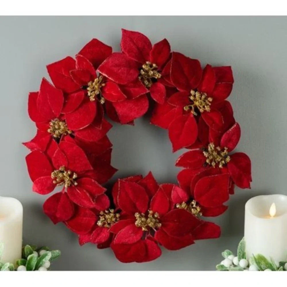 Valerie‎ Parr Hill 14 Inch Velvet Poinsettia Wreath White Christmas